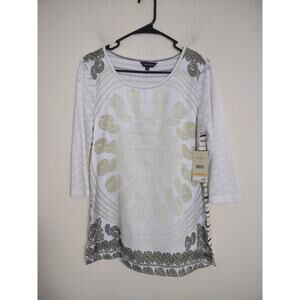 Multiples Paisley Print Boho Flounce Tunic Top Size Small